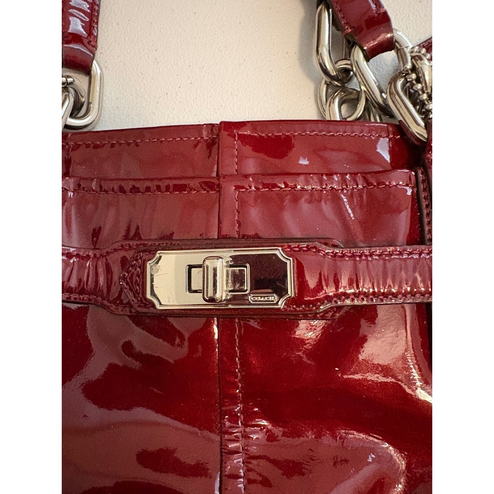 Coach Hamptons Weekend Red Patent Leather Tote Shoulder Bag F17355 f5 - Picture 4 of 10